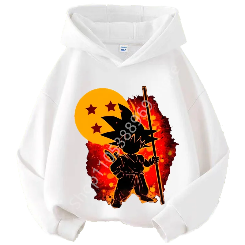 Sweat à Capuche Enfant Dragon Ball - Goku Enfant Silhouette et Boule Étoilée - Blanc