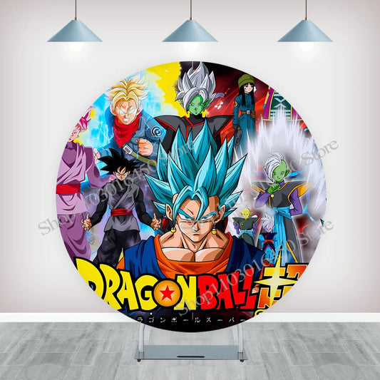 Toile de Fond Ronde Dragon Ball - Vegito Super Saiyan Blue, Goku Black, Trunks et Zamasu