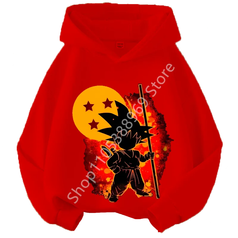 Sweat à Capuche Enfant Dragon Ball - Goku Enfant Silhouette et Boule Étoilée - Rouge