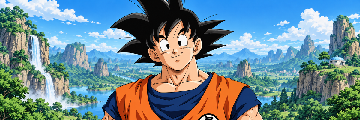 Son Goku dans un paysage de montagnes — illustration Dragon Ball